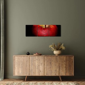 Obraz jabłka na czarnym tle (z zegarem) (90x30 cm)