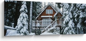 Obraz - Drewniany domek (z zegarem) (90x30 cm)