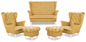 Zestaw wypoczynkowy Carol sofa fotele pufy paski Family Meble żółty miodowy