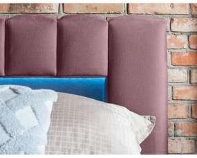 Różowe tapicerowane łóżko dwuosobowe ze schowkiem ze stelażem 140x200 cm Lamica – ELTAP