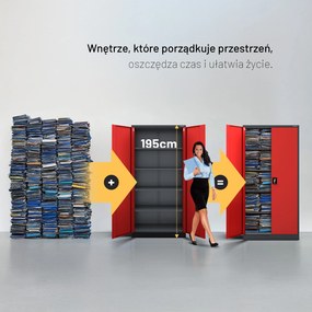 Szafa na dokumenty biurowa metalowa antracytowo-czerwona: JAN H, 900 x 1950 x 400 mm