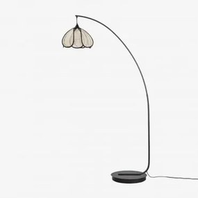 Lampa Podłogowa Vidson Z Żelaza I Lnu ↑160 Cm & Len I Bawełna Naturalny - Czarna - Sklum