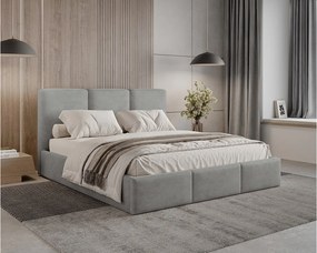 BESILIO Łóżko tapicerowane z pojemnikiem 120x200 Elora - Łóżko slim, ozdobne wezgłowie, stelaż metalowy- Szary