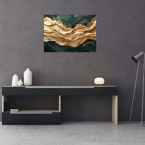 Obraz - Zielona abstrakcja ze złotem II. (70x50 cm)