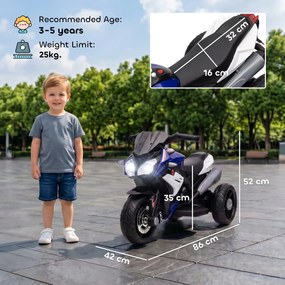 HOMCOM Elektryczny motocykl dla dzieci, z światłami i dźwiękami, 3 km/h, ładowany, plastik i metal, Niebiesko-Czerwony