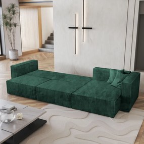 Masseno Narożnik TOLMO z funkcją spania i pojemnikiem na pościel Narozniki L, Rozkładana sofa - Butelkowa zieleń, POSO 14