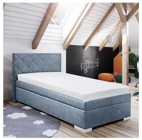 Łóżko tapicerowane LANA 90x200 cm z pojemnikiem na pościel i materacem, niebieskie