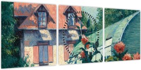 Obraz - Gustave Caillebotte, Dahlias, Garden at Petit Gennevilliers, reprodukcje (z zegarem) (90x30 cm)