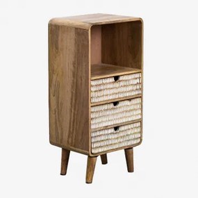 Nocna Szafka Prostokątna 30x25 Cm Z Drewna Mango Yulara Naturalny - Biała & 3 Szuflady - Sklum