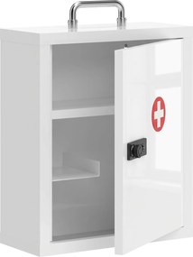 HOMCOM Szafka na leki do montażu na ścianie z zamkiem szyfrowym, 3 poziomy, zamykana stalowa apteczka, Biały | Aosom PL
