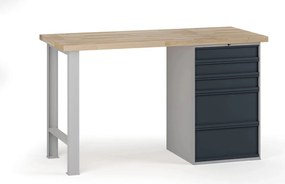 Stół warsztatowy G7, blat bukowy, 1500 x 800 x 840 mm, 1x kontener, 5x szuflada, grafitowy