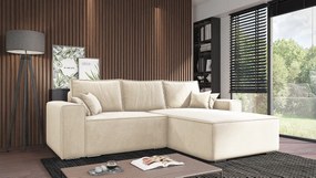 Emporius Lora narożnik rozkładany - narożnik z funkcją spania i pojemnikiem - nowoczesny styl, prawostronny, tkanina aksamitna, wanilia (Amor Velvet 4323)