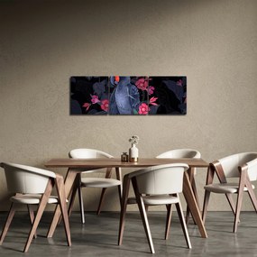 Obraz - Papuga wśród kwiatów (z zegarem) (90x30 cm)