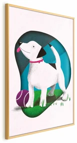 Plakat Pies i piłka 21x30 cm z ramą złotą bez marginesu ARTGEIST B