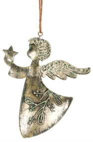 Zawieszka świąteczna Anioł 2 szt., metal, złoty,16 x 1 x 13 cm