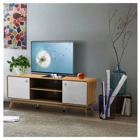 Biało-naturalna szafka pod TV w dekorze dębu 140x53 cm Caitlin – Støraa