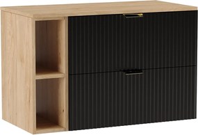 Szafka pod umywalkę WENA, z regałem, ryflowane fronty, Willy, 100x60x47 cm, Czarna/Orzech