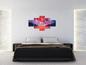 Obraz - Pojawienie się kosmicznych koni nad jeziorem, akwarela (125x70 cm)