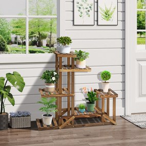 Outsunny Stojak na kwiaty 6 półek Drewniany kwietnik Karbonizowane drewno 98x28x96 5cm Dekoracja | Aosom PL