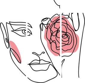 Obraz - Line art twarz z różą (125x70 cm)