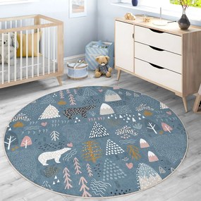 Niebieski dywan dziecięcy odpowiedni do prania ø100 cm Forest Land – Mila Home
