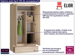 Klasyczna szafa z drążkiem i półkami dąb sonoma Korja