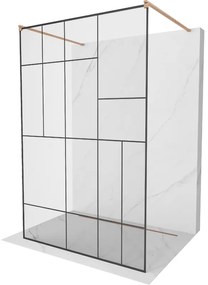 Mexen Kioto ścianka prysznicowa wolnostojąca 110 x 200 cm, czarny wzór 8 mm, miedź szczotkowana - 800-110-002-65-78