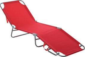 Outsunny Leżak Ogrodowy Składany z Regulowanym Oparciem, Stelaż Odporny na Rdzę, 187 x 55 x 24, Czerwony