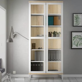 Biało-naturalna witryna w dekorze dębu 89x203x36 cm Roomers – Tvilum