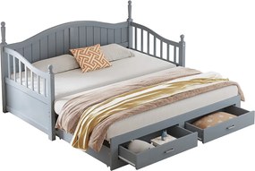 Rozkładana sofa z litego drewna 90/180x200 cm z szufladami i kolumnami rzymskimi - Szary