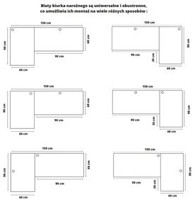 Narożne biurko z regulowanymi nogami 150x90x60 dąb craft złoty Namir