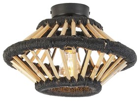 Rustykalna lampa sufitowa bambusowa z czarnym kloszem 30 cm - EvalinKolonialny Oswietlenie wewnetrzne