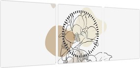 Obraz - Beżowe kwiaty z motylem N⁰1 (z zegarem) (90x30 cm)