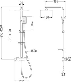 Mexen CQ54 zestaw prysznicowy natynkowy z deszczownicą i baterią termostatyczną, czarny/chrom - 772505495-71