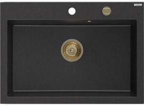 Mexen Elix zlewozmywak granitowy 1-komorowy 700 x 500 mm, czarny/srebrny metalik, syfon złoty - 6526701005-73-G
