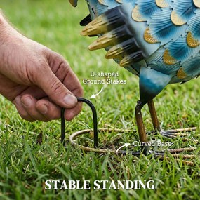 Outsunny Figura koguta do ogrodu, metalowa dekoracja, 41 cm, stojąca rzeźba z kotwami gruntowymi, wielokolorowa | Aosom PL