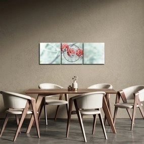 Obraz mrożonych owoców dzikiej róży (z zegarem) (90x30 cm)