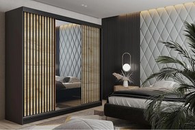 Szafa przesuwna z lustrem lamele MALANI 200 - grafit + dąb craft złoty