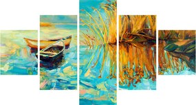 Obraz - Jezioro z łodziami (125x70 cm)
