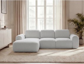 Jasnoszary rozkładany/ze schowkiem narożnik z materiału bouclé (lewostronny/z szezlongiem) Montaigne – Bobochic Paris