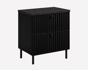Szafka łazienkowa stojąca z blatem 60, czarny + blat z efektem marmuru Black Royal, uchwyty w trzech kolorach, nogi czarne, 60 x 44,4 x 73,6 cm