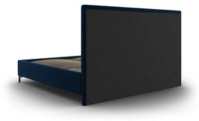 Ciemnoniebieskie tapicerowane łóżko dwuosobowe ze schowkiem i stelażem 200x200 cm Casey – Mazzini Beds