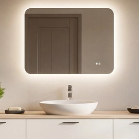 Zaokrąglone lustro do łazienki z oświetleniem LED 80x60\100x70\120x70\60x80\70x100\70x120 cm, Dual color, włącznik dotykowy, mata grzewcza