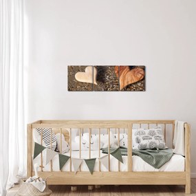 Obraz - Drewniane serca (z zegarem) (90x30 cm)