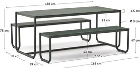 Ciemnozielony metalowy zestaw mebli ogrodowych dla 4 osób Sotil – Kave Home