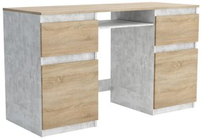 Biurko komputerowe młodzieżowe szkolne 140 cm z półką szufladami REMI2 Beton/Dąb Sonoma