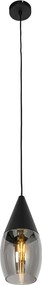 Nowoczesna lampa wisząca czarna z dymionym szkłem - Drop