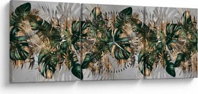 Obraz - Złoto - zielone tropikalne liście (z zegarem) (90x30 cm)