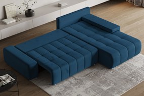 Masseno Narożnik ALESE z funkcją spania i pojemnikiem na pościel Narozniki L, Rozkładana sofa - Niebieski, MONOLITH 77