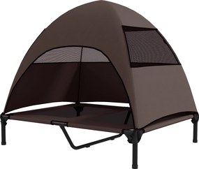 PawHut Leżanka dla Psa na Zewnątrz z Dachem, Podwyższone Łóżko dla Dużych Psów, 91 x 76 x 90 cm, Kawa